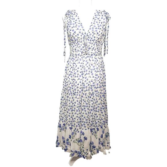 Shoshanna Helena Dress | Blue Floral Midi Sleeveless Lightweight Viscose Size 8 - Picture 5 of 12